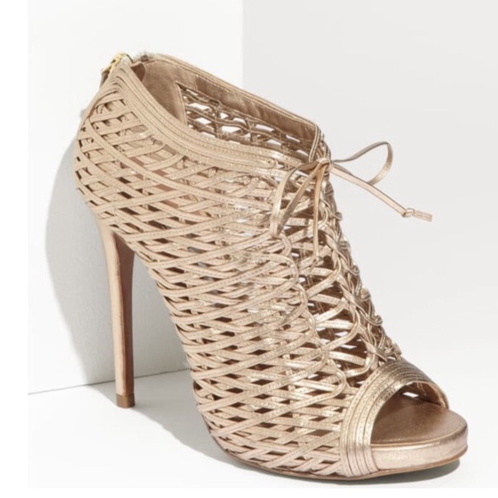 Gorgeous Tabitha Simmons Lace-Up Gold Faiza Bootie Open Toe